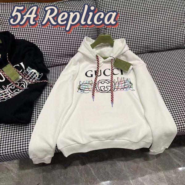 Replica Gucci Men GG Logo Bunny Print Hooded Cotton Sweatshirt Off White Cotton Jersey 3