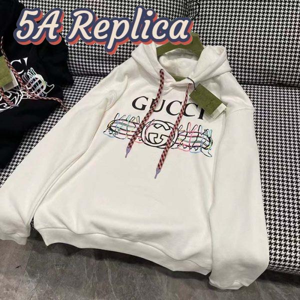 Replica Gucci Men GG Logo Bunny Print Hooded Cotton Sweatshirt Off White Cotton Jersey 4
