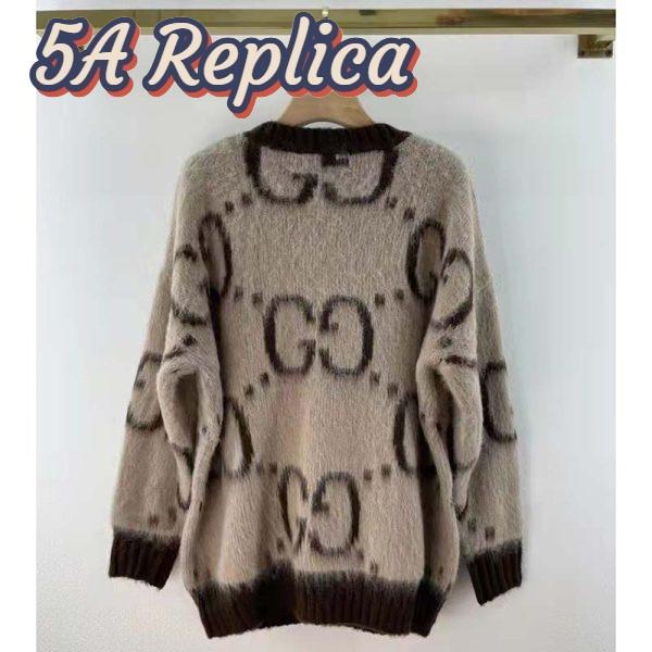 Replica Gucci Men GG Mohair Wool V-Neck Sweater Beige Brown 3