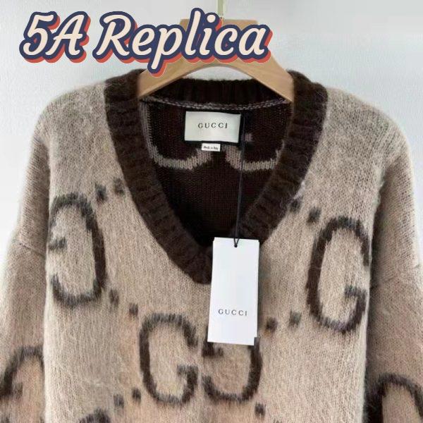 Replica Gucci Men GG Mohair Wool V-Neck Sweater Beige Brown 5