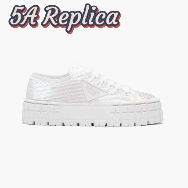 Replica Prada Women Double Wheel Sequin Sneakers-White