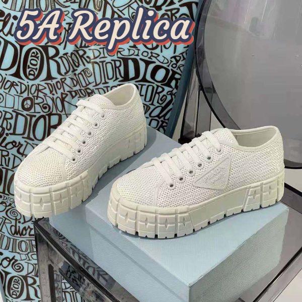 Replica Prada Women Double Wheel Sequin Sneakers-White 4