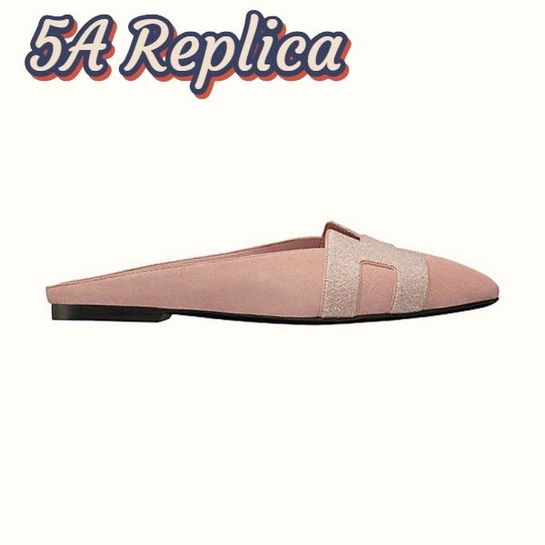 Replica Hermes Women Roxane Mule Shoes Pink 2