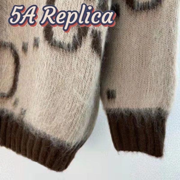 Replica Gucci Men GG Mohair Wool V-Neck Sweater Beige Brown 10
