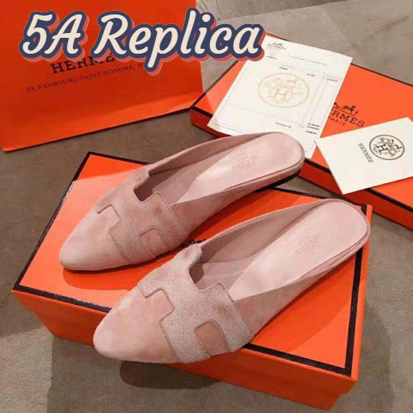 Replica Hermes Women Roxane Mule Shoes Pink 5