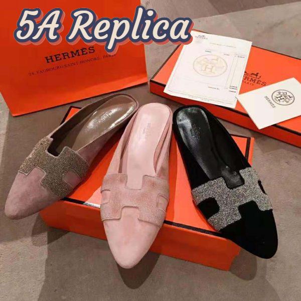 Replica Hermes Women Roxane Mule Shoes Pink 6