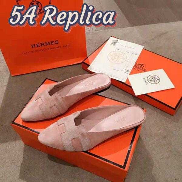 Replica Hermes Women Roxane Mule Shoes Pink 7