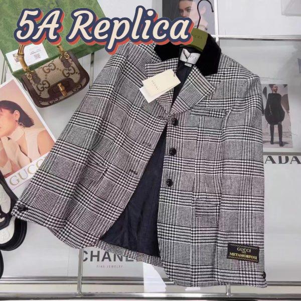 Replica Gucci Men GG Prince Wales Check Jacket Black White Long Sleeves Flap Pockets 5