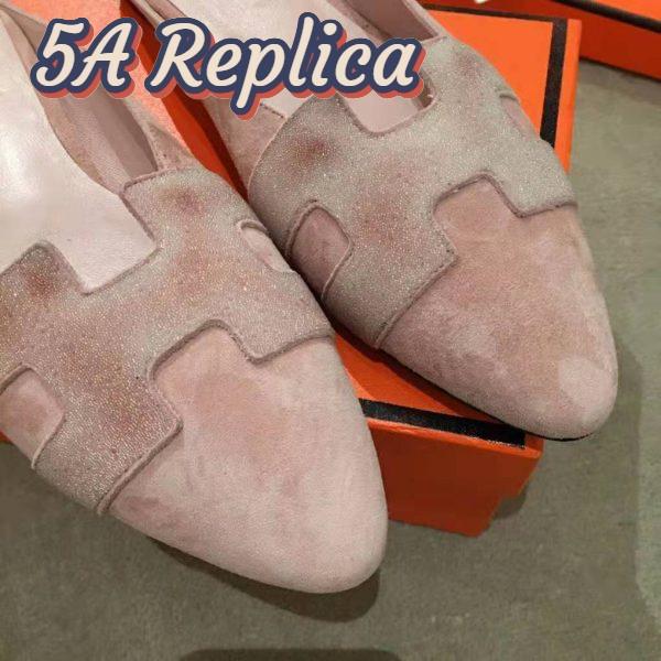 Replica Hermes Women Roxane Mule Shoes Pink 8