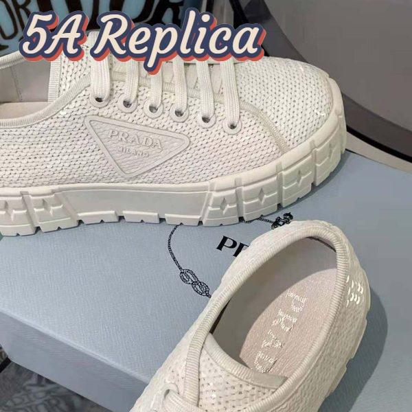 Replica Prada Women Double Wheel Sequin Sneakers-White 11