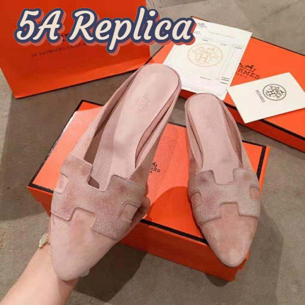 Replica Hermes Women Roxane Mule Shoes Pink 10