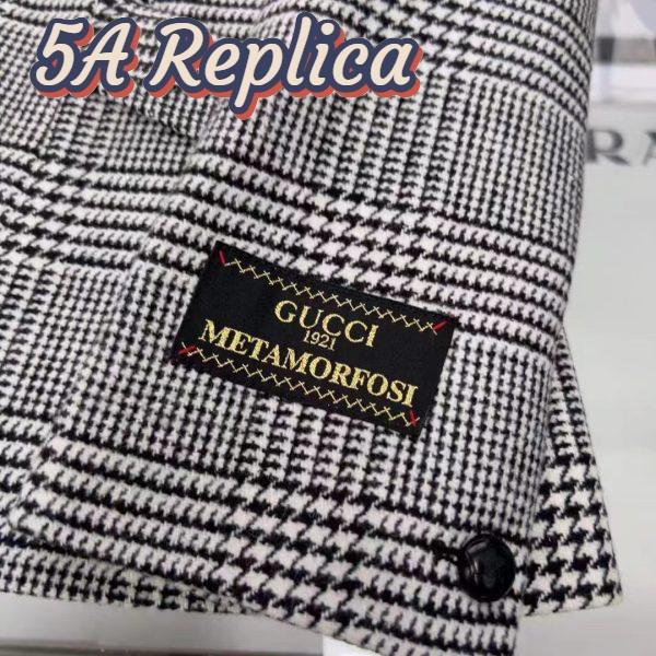Replica Gucci Men GG Prince Wales Check Jacket Black White Long Sleeves Flap Pockets 10