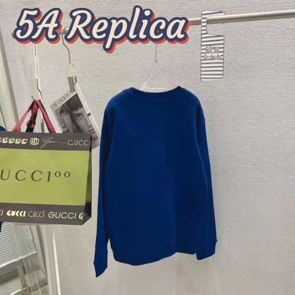 Replica Gucci Men GG Tiger Cotton Sweatshirt Blue Felted Jersey Crewneck 4