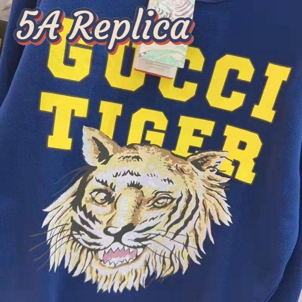 Replica Gucci Men GG Tiger Cotton Sweatshirt Blue Felted Jersey Crewneck 5