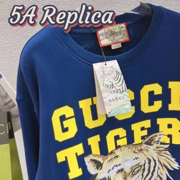 Replica Gucci Men GG Tiger Cotton Sweatshirt Blue Felted Jersey Crewneck 7