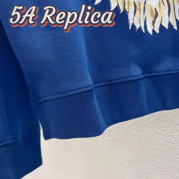 Replica Gucci Men GG Tiger Cotton Sweatshirt Blue Felted Jersey Crewneck 10