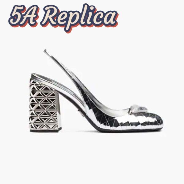 Replica Prada Women Metallic Leather Slingback Pumps-Silver