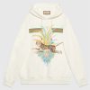 Replica Gucci Men GG Tiger Hooded Sweatshirt Ivory Felted Cotton Jersey Fixed Hood