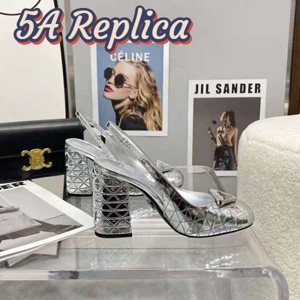 Replica Prada Women Metallic Leather Slingback Pumps-Silver 7