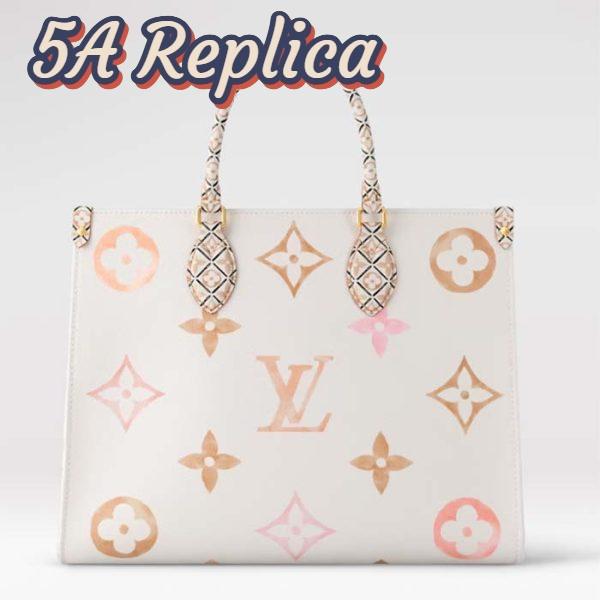 Replica Louis Vuitton Women OnTheGo MM Tote Beige Monogram Coated Canvas Textile Lining