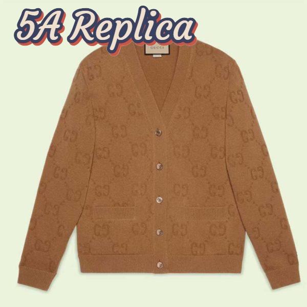 Replica Gucci Men GG Wool Cardigan Beige V-Neck Collar Two Front Pockets 2