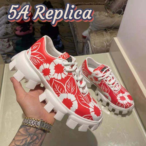 Replica Prada Women Printed Nylon Sneakers-Red 8