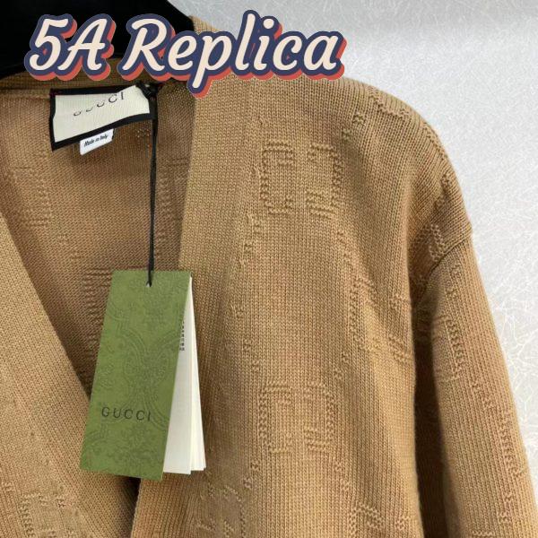 Replica Gucci Men GG Wool Cardigan Beige V-Neck Collar Two Front Pockets 9