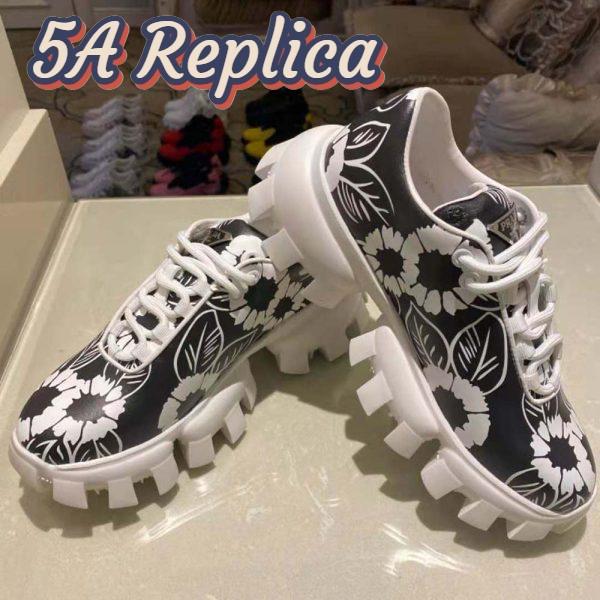 Replica Prada Women Printed Nylon Sneakers-Black 5