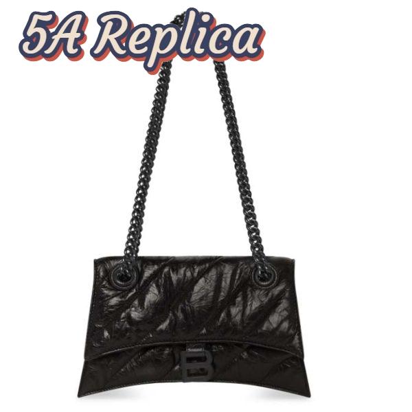 Replica Balenciaga Women Crush Small Chain Bag Quilted Black Crushed Calfskin Black Matte Hardware