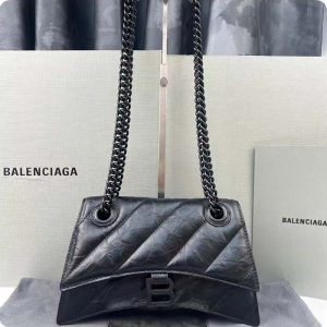 Replica Balenciaga Women Crush Small Chain Bag Quilted Black Crushed Calfskin Black Matte Hardware 2