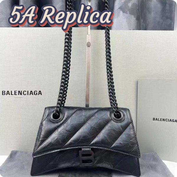 Replica Balenciaga Women Crush Small Chain Bag Quilted Black Crushed Calfskin Black Matte Hardware 2