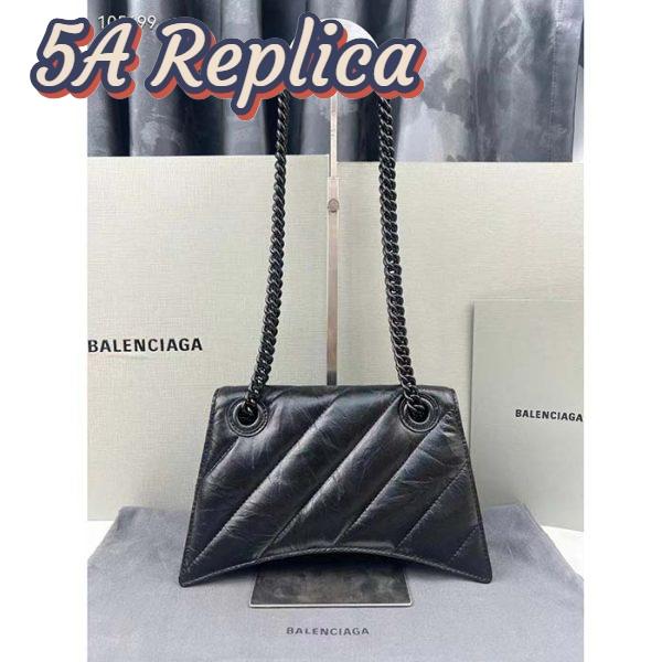Replica Balenciaga Women Crush Small Chain Bag Quilted Black Crushed Calfskin Black Matte Hardware 3