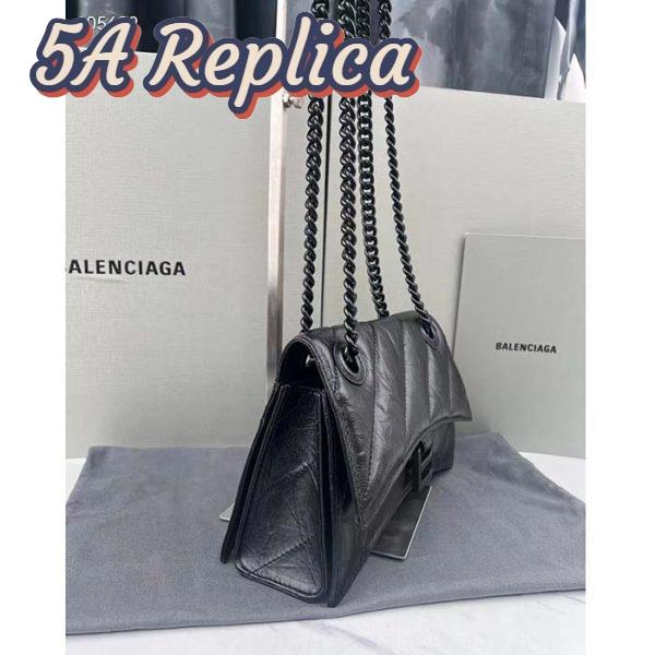Replica Balenciaga Women Crush Small Chain Bag Quilted Black Crushed Calfskin Black Matte Hardware 4