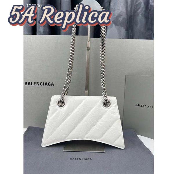 Replica Balenciaga Women Crush Small Chain Bag Quilted White Crushed Calfskin Aged-Silver Hardware 3