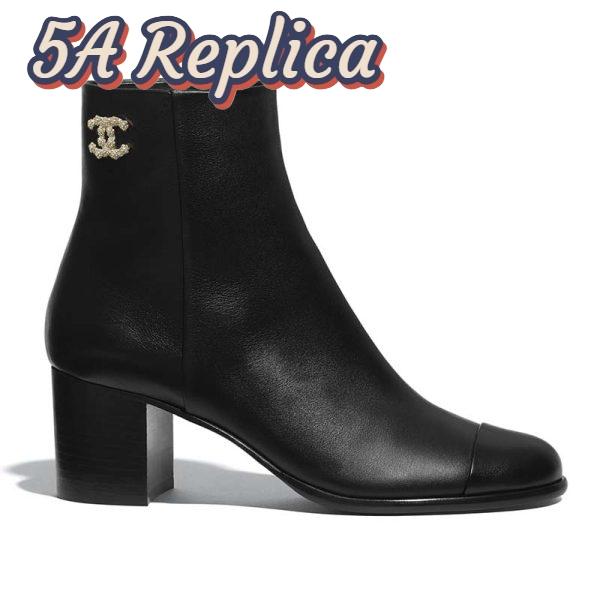 Replica Chanel Women Ankle Boots Calfskin Black 6.5 cm 2.6 in Heel