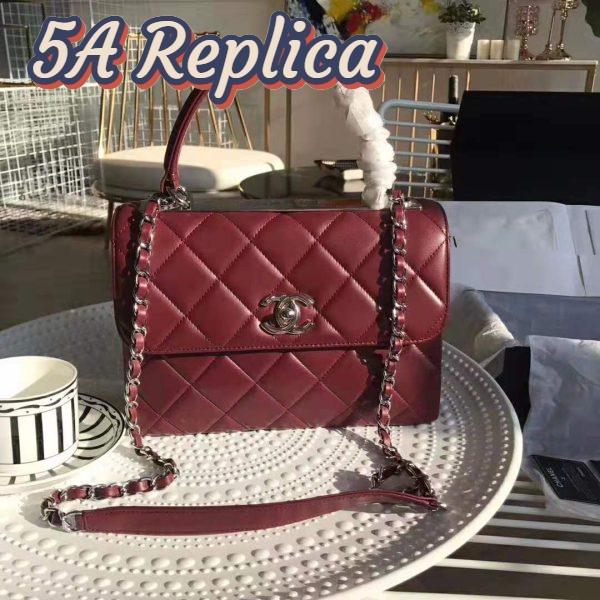 Replica Chanel Women Small Flap Bag with Top Handle in Lambskin Leather-Maroon 2