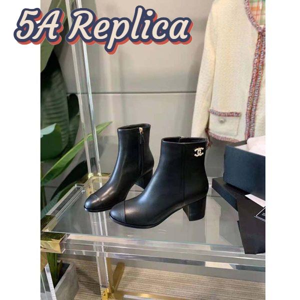 Replica Chanel Women Ankle Boots Calfskin Black 6.5 cm 2.6 in Heel 5