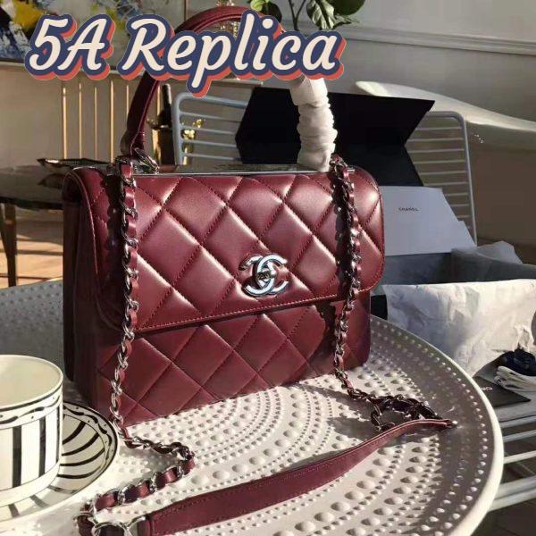 Replica Chanel Women Small Flap Bag with Top Handle in Lambskin Leather-Maroon 3