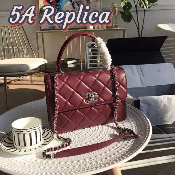 Replica Chanel Women Small Flap Bag with Top Handle in Lambskin Leather-Maroon 4