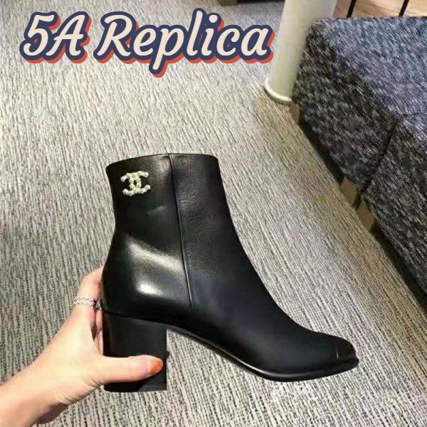 Replica Chanel Women Ankle Boots Calfskin Black 6.5 cm 2.6 in Heel 8