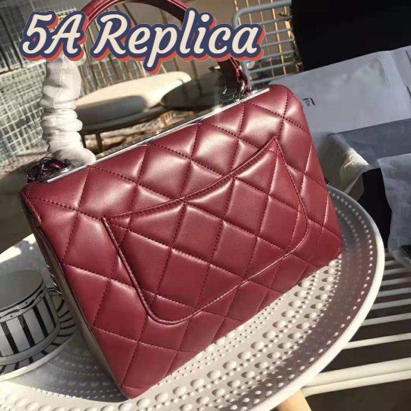 Replica Chanel Women Small Flap Bag with Top Handle in Lambskin Leather-Maroon 7