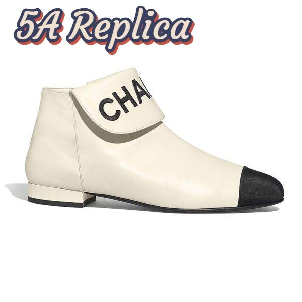 Replica Chanel Women Ankle Boots in Lambskin & Grosgrain Leather 1.5 cm Heel-Beige