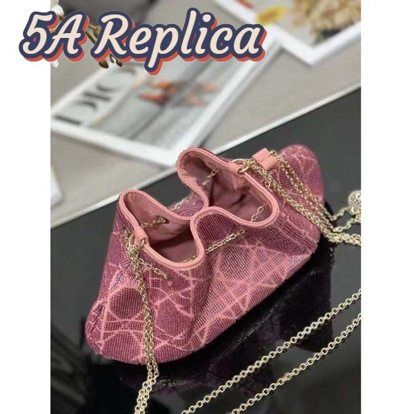 Replica Dior Women CD Dream Bucket Bag Ethereal Pink Cannage Cotton Bead Embroidery 7