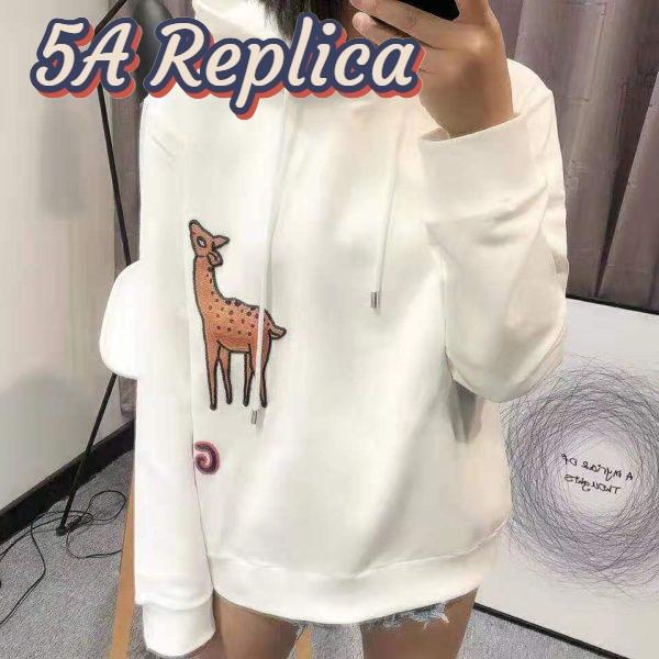 Replica Gucci Men Hooded Sweatshirt with Deer Patch in 100% Cotton-White 8