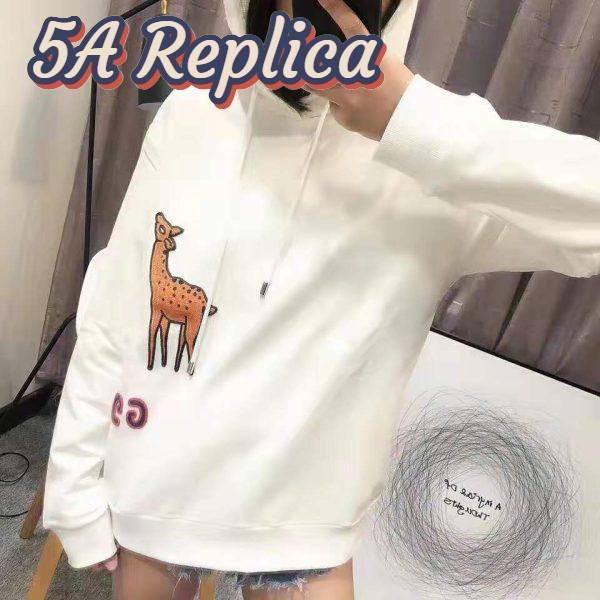 Replica Gucci Men Hooded Sweatshirt with Deer Patch in 100% Cotton-White 9