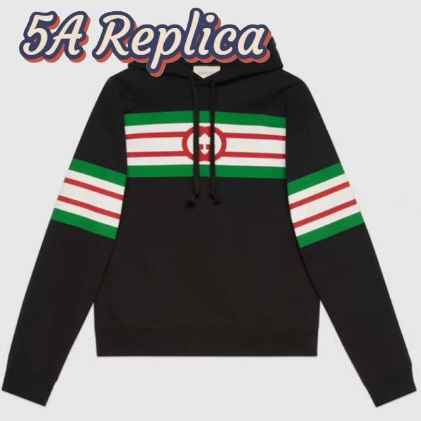 Replica Gucci Men Interlocking G Print Sweatshirt Washed Black Light Felted Cotton Jersey