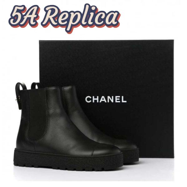 Replica Chanel Women CC Ankle Boots Calfskin Leather Black Low Heel