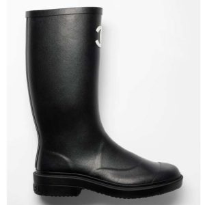 Replica Chanel Women CC High Boots Caoutchouc Leather Black