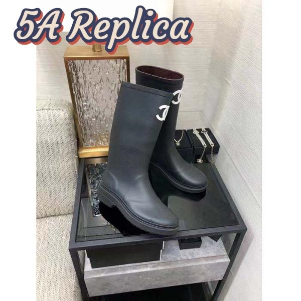 Replica Chanel Women CC High Boots Caoutchouc Leather Black 4