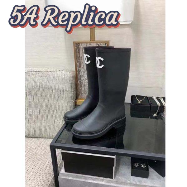 Replica Chanel Women CC High Boots Caoutchouc Leather Black 8